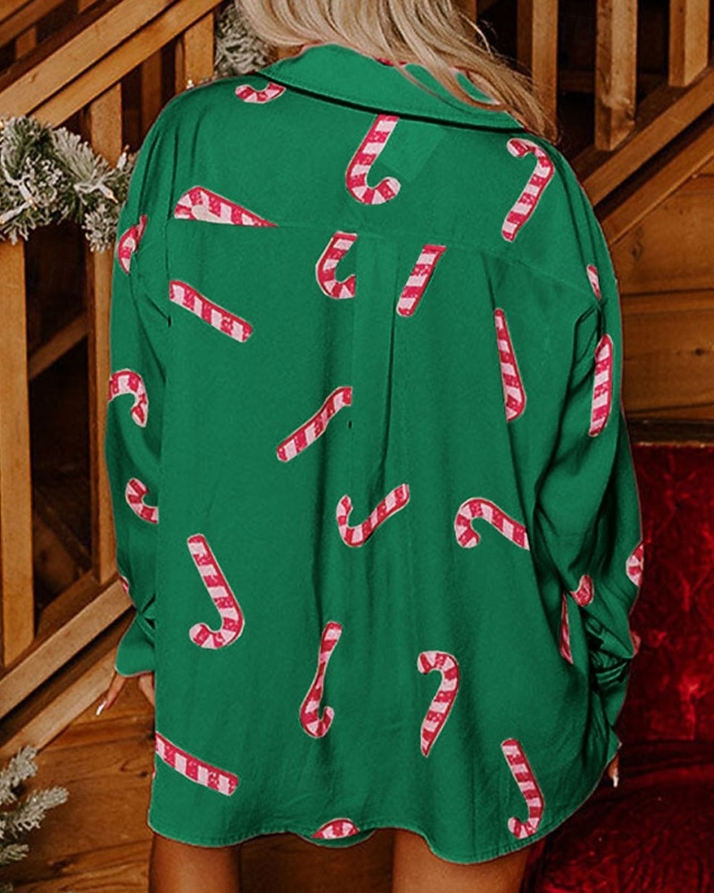 Women's Pajamas Loungewear Pajama Set Casual Pure Color Elastic Waist Shorts Christmas Vacation Home Long Sleeve Shirt Collar Pink Green Fall Winter Loose Fit 2026 - $44.99 –P2