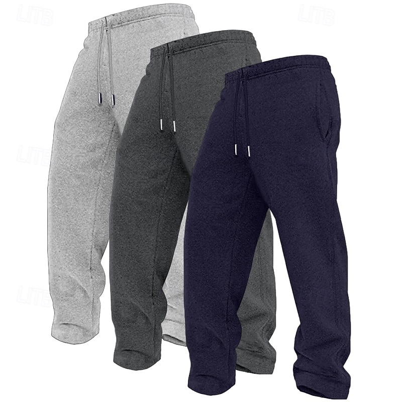 3Pcs Men's Straight Leg Sweatpants Fleece Trousers Casual Pants Drawstring Elastic Waist Multi-pack Plain Comfort Full Length Outdoor Travel Daily Basic Fashion 2026 - $31.99 –P8