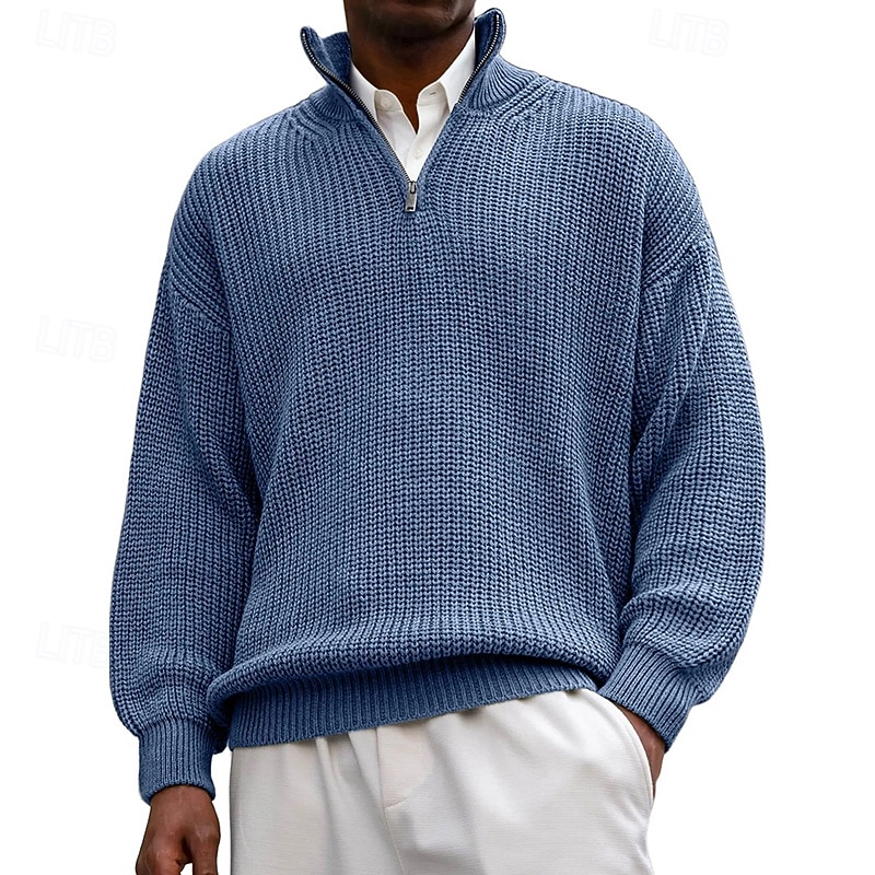 Men's Sweater Pullover Sweater Jumper Quarter Zip Pullover Sweater Ribbed Knit Regular Tops Knitted Slim Fit Plain Standing Collar Knitwear Contemporary Casual Daily Wear Clothing Apparel Spring Fall 2026 - $36.99 –P1