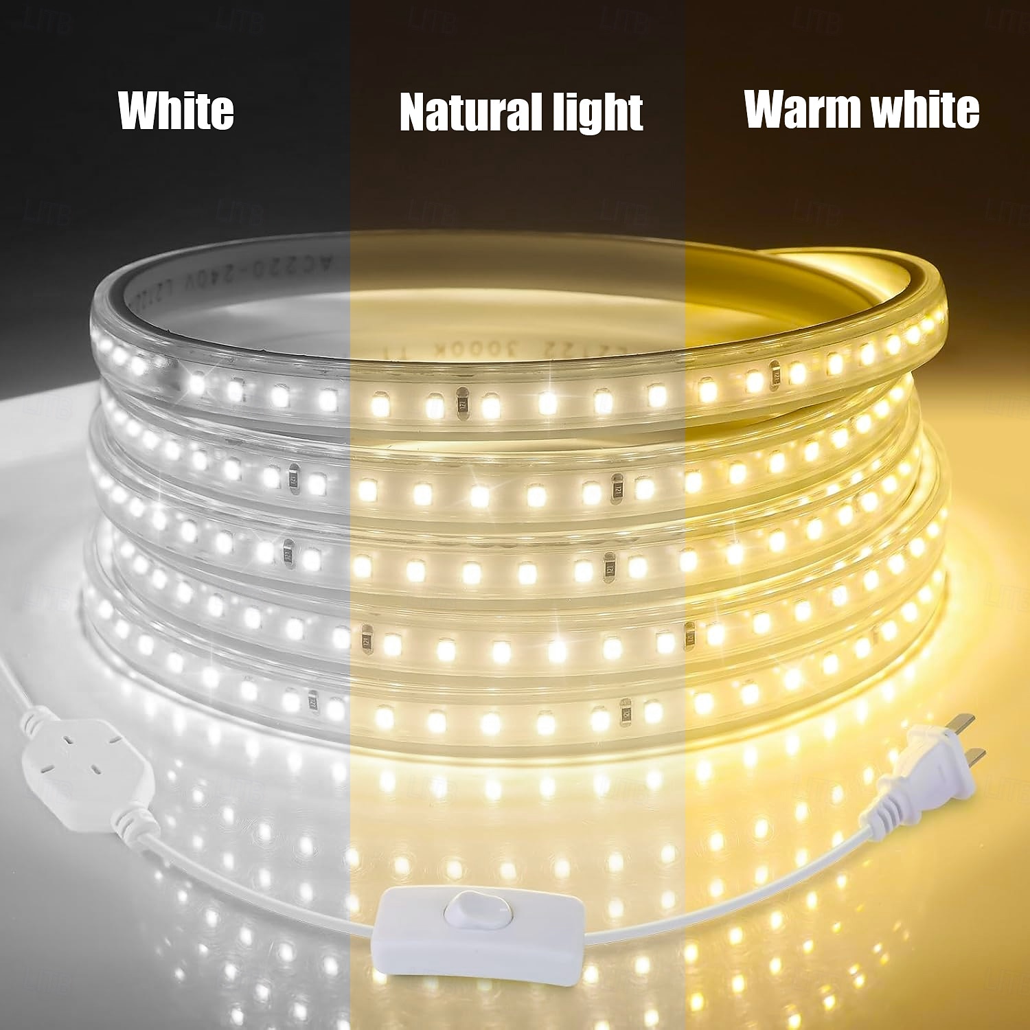 2025年 LED防水IP65ライトストリップ、16.4～328フィート、強力な粘着剤付きLEDライトストリップ、単列120LED、二列240LED、オン/オフスイッチ付きプラグワイヤー、屋内寝室キャビネット下装飾用  コレクション – $21.99 –P4