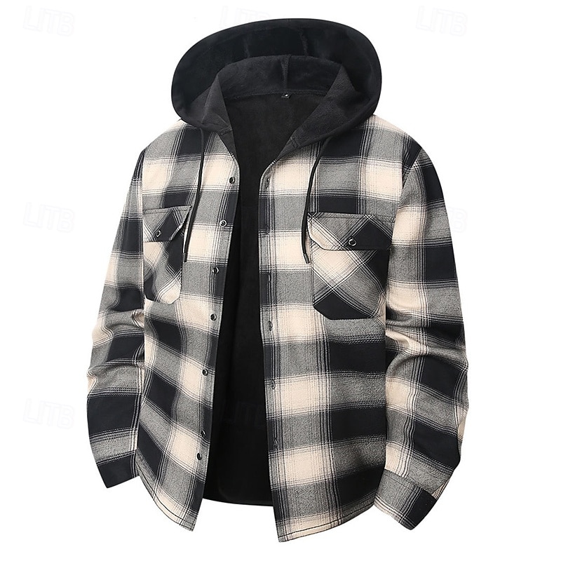 Per uomo Giacca-camicia Giacca camicia Giacca invernale Plaid Vacanza Abbigliamento quotidiano Bianco Rosso Blu Arancione Manica Lunga Con Cappuccio Autunno Inverno Abbigliamento Tasca Frontale del 2026 a $37.99 –P6