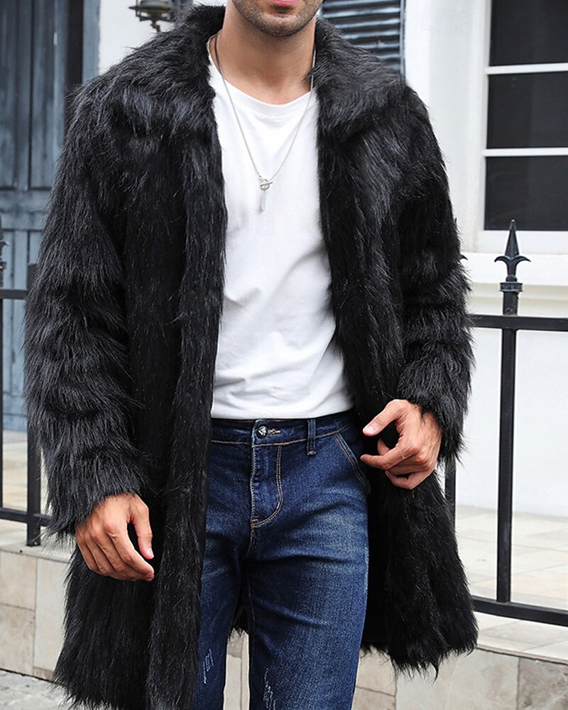 Herren Winterjacke Kunstpelzmantel Urlaub Täglich Thermowarm Fleece Herbst Winter Einfach Mode Streetwear Revers Lang Kamel Dunkelgrau Schwarz Weiß Gelb Jacken 2026 - $74.99 –P3