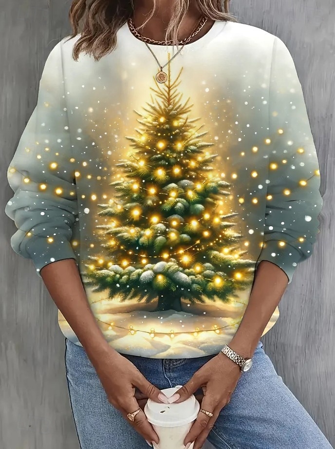 Dámské Svetrová mikina Kapucky Grafika Vánoční stromek Vánoce Módní Na běžné nošení Dlouhý rukáv Tričkový Běžné topy ulice Na den Ležérní Tisk Vodní modrá Světlá růžová Trávová zelená Podzim Zima 2025 - $28.99 –P2