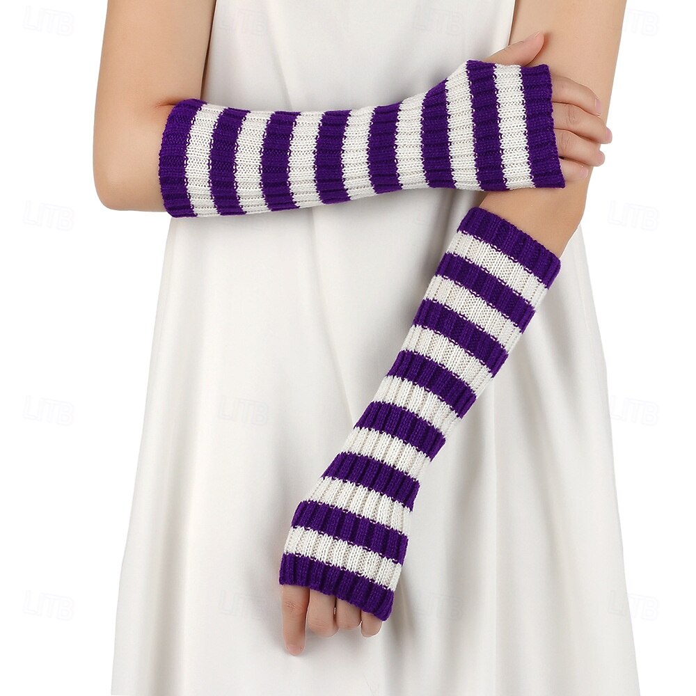 Women's 1 Pair Half Finger / Knitted Gloves Streetwear / Outdoor Gloves - Striped Print 2026 - $15.49 –P9