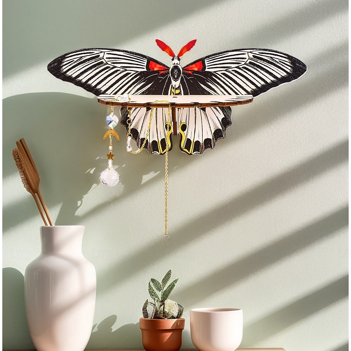 2025年 1個のクリエイティブでシンプルな壁掛けストライプの蝶型ディスプレイスタンド、釘なし、カラフルなクリエイティブな蝶型の壁飾り吊り下げピース組み立て木製手工芸品吊り下げ装飾  コレクション – $9.49 –P4