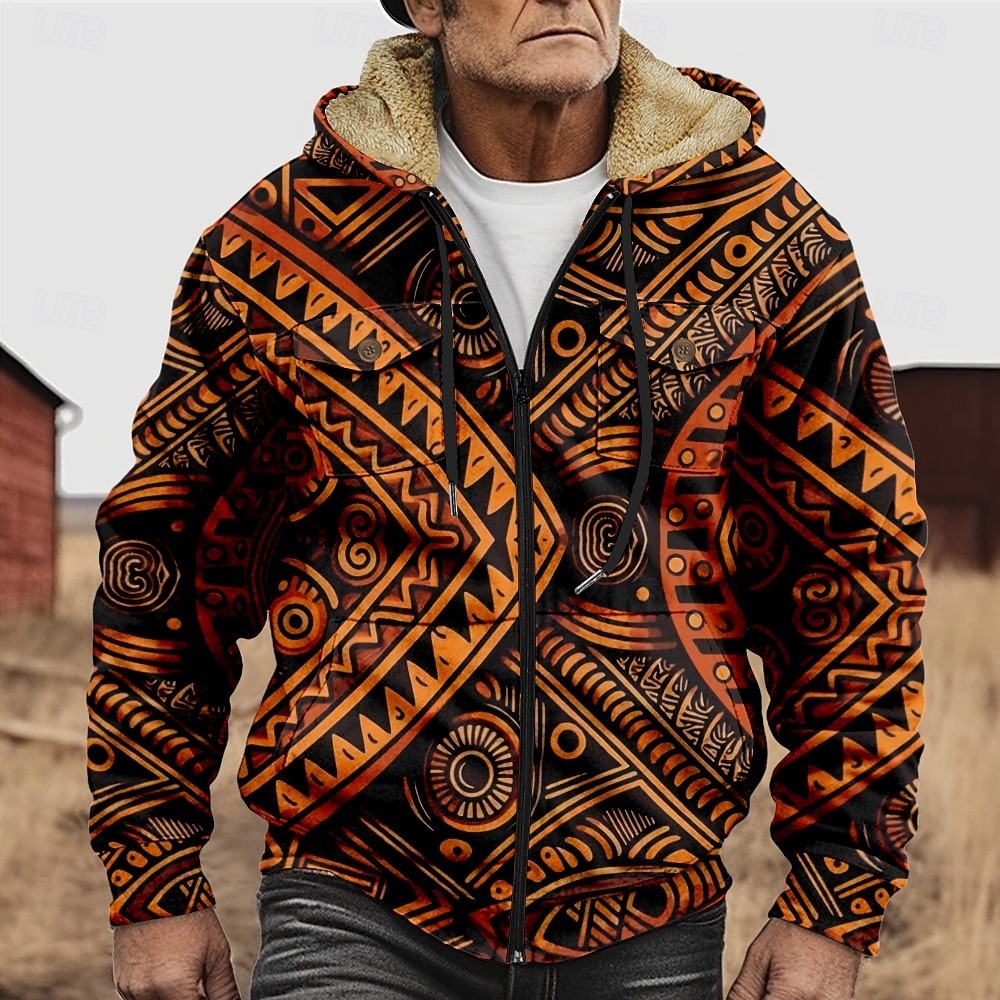 Per uomo Grafico Stile Boho Felpa con Cappuccio Giacca di pelle Moda Etnico Casual Manica Lunga Con Cappuccio All'aperto Sport all'Aperto Uscire Marrone chiaro Arancione scuro Giallo Blu Arancione del 2026 a $57.99 –P5