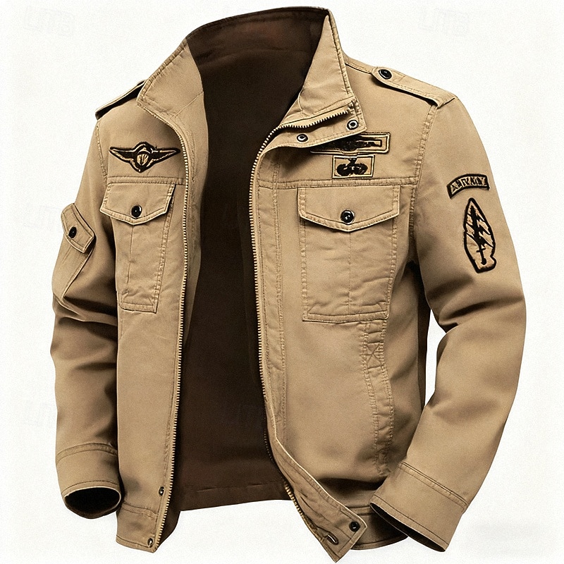 Homme Veste utilitaire Veste Cargo Veste Décontractée Vacances Quotidien Résistant à l'usure Poche Avant Printemps Automne Uni Mode Classique Col montant Régulier Noir Kaki Vert Véronèse Veste de 2025 ? $43.99 –P1