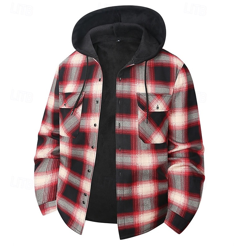 Per uomo Giacca-camicia Giacca camicia Giacca invernale Plaid Vacanza Abbigliamento quotidiano Bianco Rosso Blu Arancione Manica Lunga Con Cappuccio Autunno Inverno Abbigliamento Tasca Frontale del 2026 a $37.99 –P4