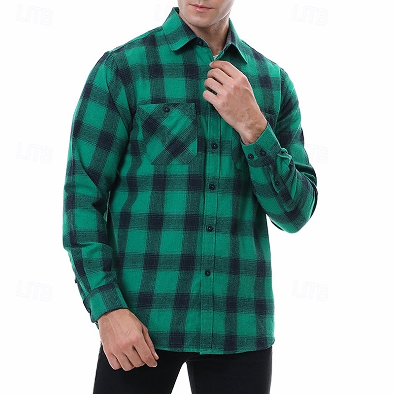 Miesten Paita Rento paita Flanellipaita Button Up paita Päällyspaita Ruudullinen Kausaliteetti Päivittäin Laivaston sininen Pitkähihainen Kauluskäänne 봄 & Syksy Vaatetus 2026 - $29.99 –P6