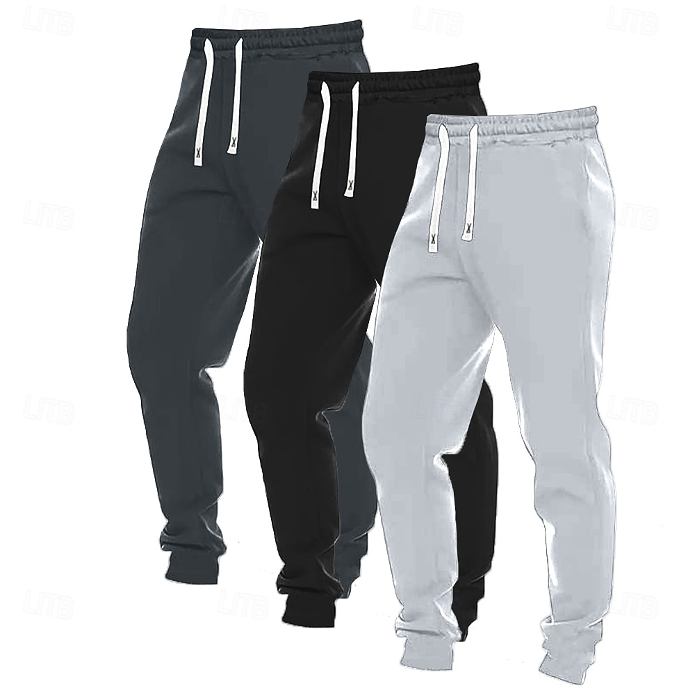 2025年 男性用 スウェットパンツ ジョガー ズボン カジュアルパンツ ドローストリング 伸縮袖口 マルチパック 平織り 履き心地よい ウォーム 全長 アウトドア カジュアル 日常 クラシック ベーシック ブラック+ネイビーブルー+ライトグレー ブラック＋ライトグレー＋ダークグレー  コレクション – $29.99 –P2