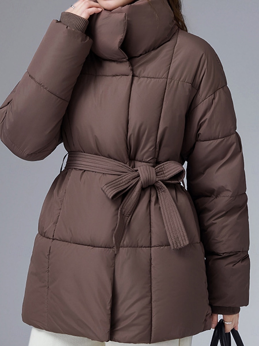 Mulheres Parka Confortável Respirável gravata na frente Bolsos Casual Tecido Férias Rua Casual Roupa Diária Zíper Longo Colarinho Chinês Normal Manga Longa agasalhos Preto Branco Café Primavera Outono de 2026 por $48.99 –P2