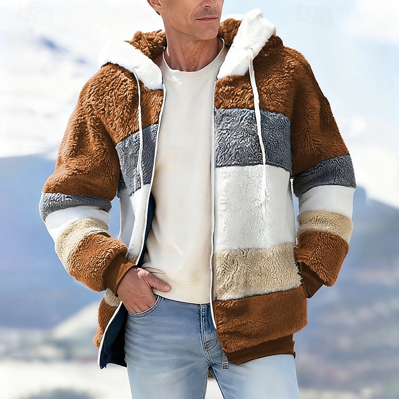 Pánské Zimní bunda Teddy Coat Dovolená Denní Zahřívací Kapsy Fleece Podzim Zima Barevné bloky Módní Šik ven Kapuce Standardní Černá Fialová Vodní modrá Fialová Hnědá Saka 2025 - $36.99 –P2