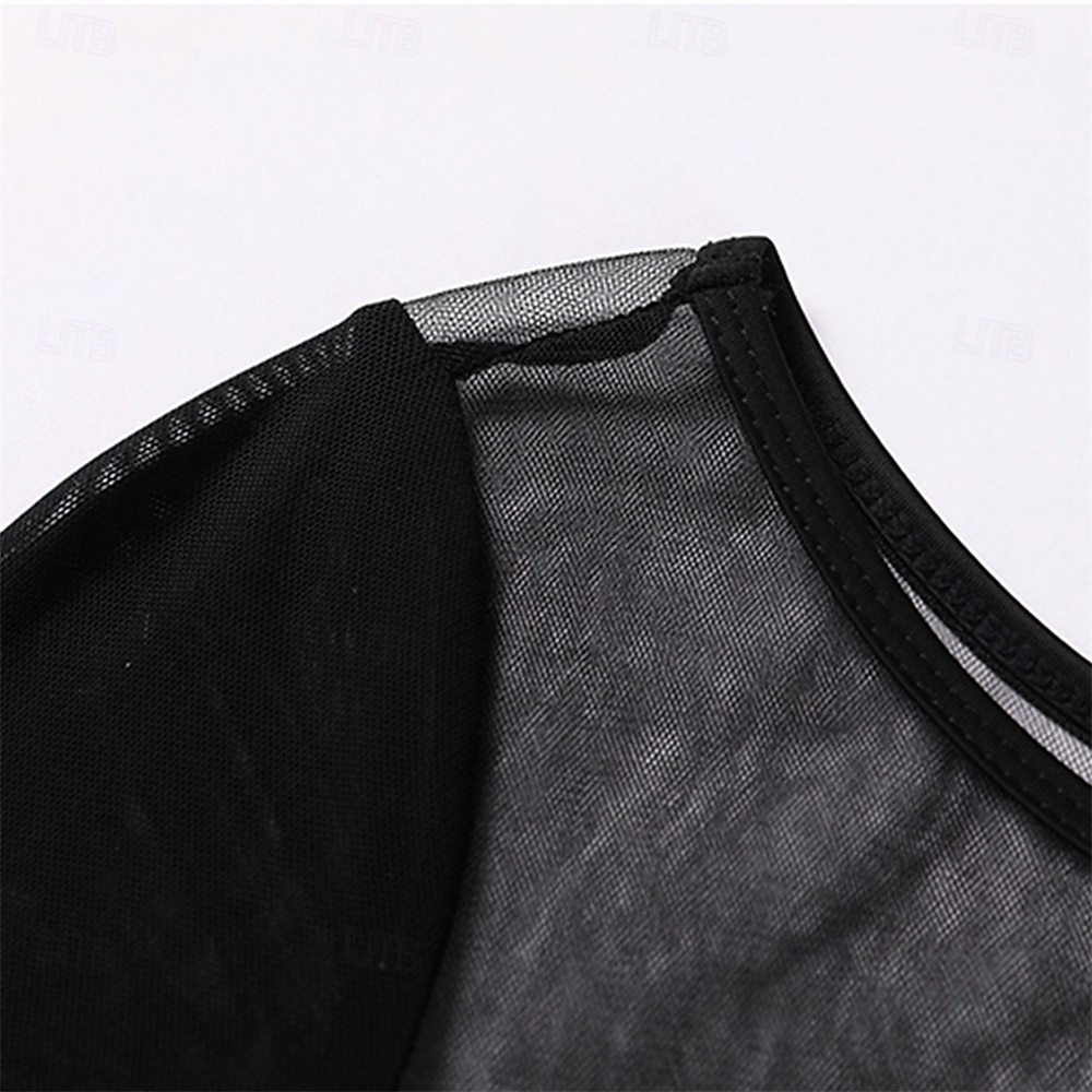 abito da ballo da sala con maniche trasparenti per donna - abito a trapezio con maniche lunghe e dettagli in velluto per competizioni, eventi di ballo latino e danza - nero del 2026 a $148.99 –P5