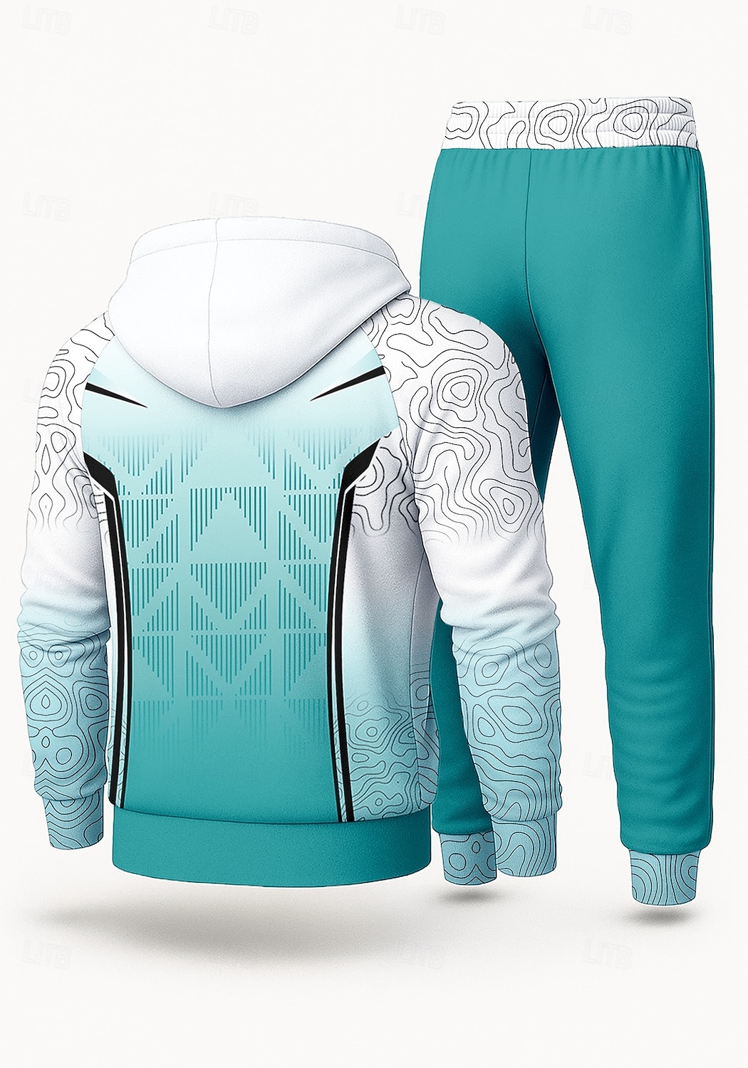 Муж. Толстовка Спортивный костюм Спортивный костюм из двух частей Кулиска Застегнуться Геометрический принт Наборы одежды Осень Зима Синий Назначение На открытом воздухе Путешествия Легкость Мода 2026 - $47.99 –P2