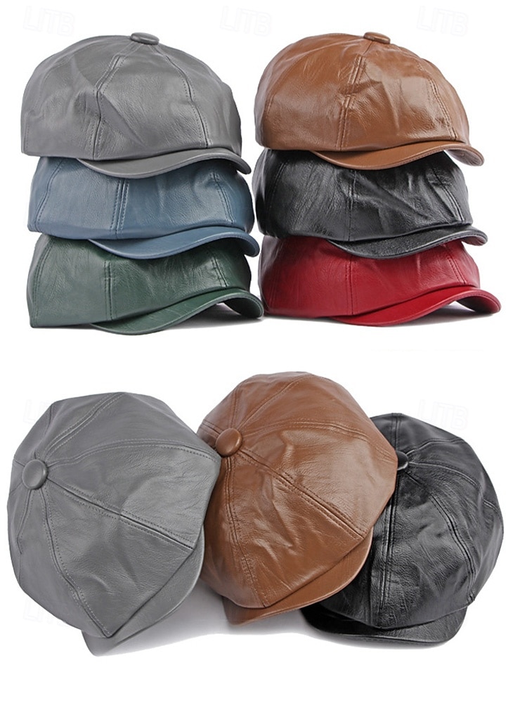 férfi karácsonyi műbőr sapka – stílusos piros, barna, fekete és szürke lapos sapka – meleg téli sapka férfiaknak – divatos ünnepi kiegészítő karácsonyi ünnepségekre 2026 - $14.99 –P3