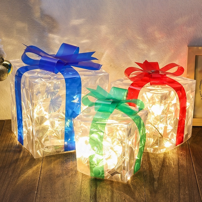 3 Pcs Christmas bow LED luminous gift box for indoor and outdoor Christmas atmosphere decoration lights, ornaments, props, AAA battery box 13/15/19CM 2025 - CAD $25.99 –P2
