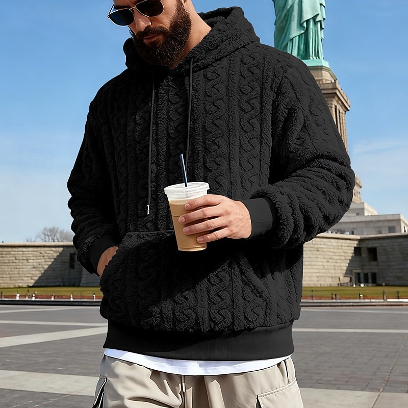Men's Jacquard Hoodie Fleece Hoodie Apricot Black Brown Gray Light Blue Hooded Plain Kangaroo Pocket Textured Sports & Outdoor Casual Daily Streetwear Cool Sportswear Fall Winter Clothing Apparel 2026 - $28.99 –P3