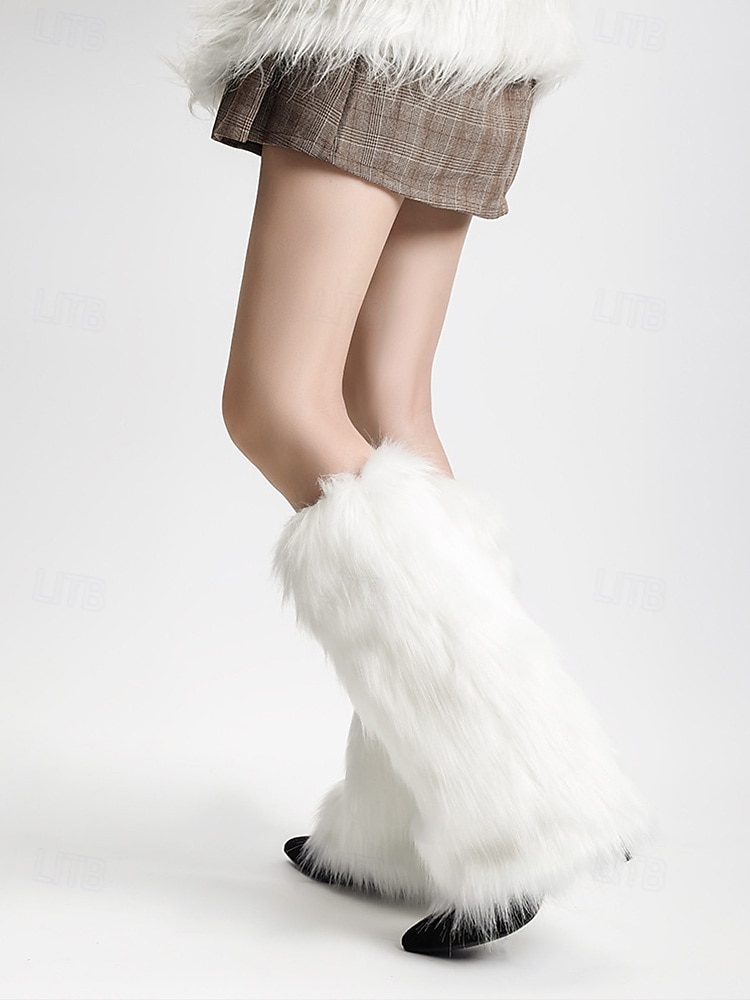 Jambières en fausse fourrure pour femmes, couvre-bottes moelleux jusqu'aux genoux, accessoires de costumes de fête d'hiver élégants, tenues de Noël et de vacances de 2025 ? $14.99 –P6