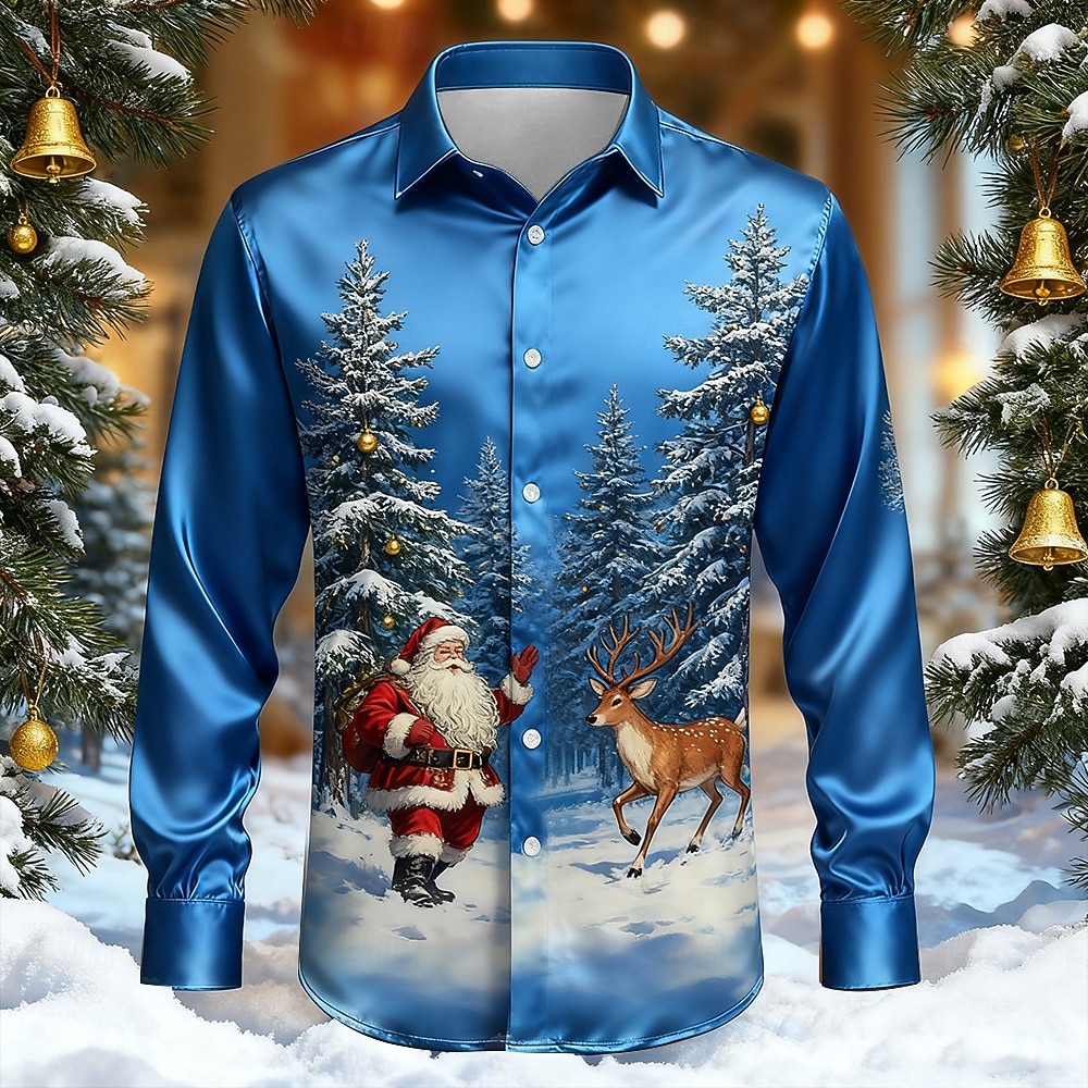 Vánoce Pánské Ježíšek Vánoční stromek Sob Košile Saténová košile Košile k obleku Dlouhý rukáv Móda pro volný čas Venkovní Párty Dovolená Jaro Podzim Přehnutý 3D tisk Košile na knoflíky Světle modr 2025 - $27.99 –P4