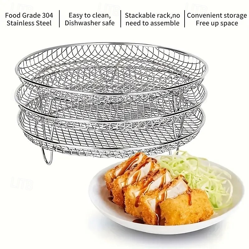 Conjunto de acessórios para fritadeira de ar de aço inoxidável de 3 níveis - bandejas empilháveis para forno e fritadeira de ar, laváveis na máquina de lavar louça, ideais para cozinhar de forma de 2026 por $26.99 –P5