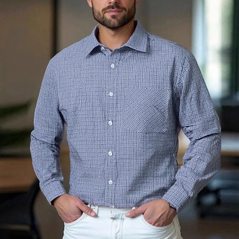 Men's Shirt Dress Shirt Button Up Shirt Plaid Wedding Daily Blue Sky Blue Dark Blue Long Sleeve Turndown Spring Fall Clothing Apparel Front Pocket 2026 - $30.99 –P2