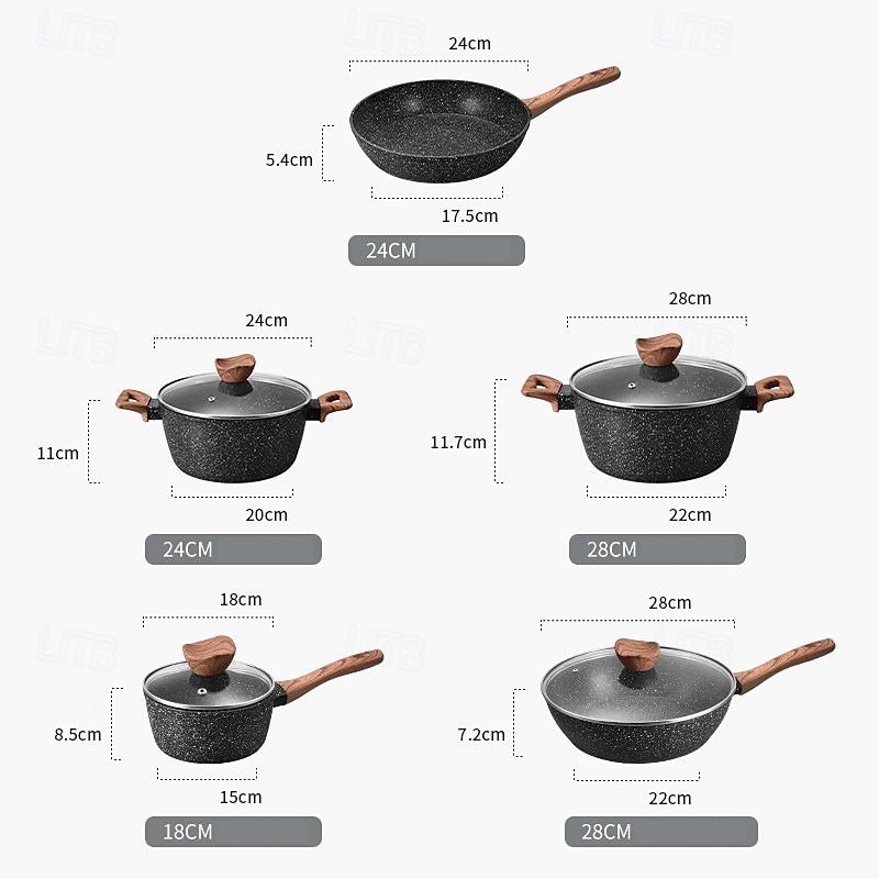 2025年 9/10ピースのノンスティックソースパン、ガラス蓋、フライパンセット。耐久性がありお手入れが簡単で、すべてのコンロに適しています。  コレクション – $215.49 –P7