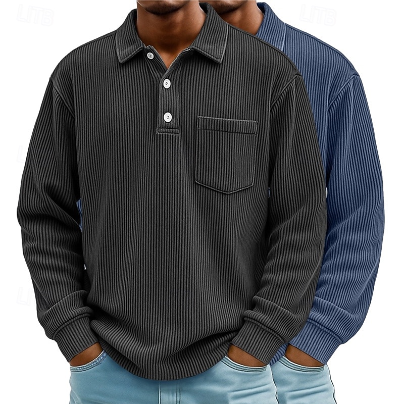 2 stk. herre kordfløyelsskjorte poloskjorter fritid sport jakkeslag langermet mote basis fargeblokk 2-delt flerpakning høst vår &høst alle årstider vanlig passform 2025 - $37.99 –P3