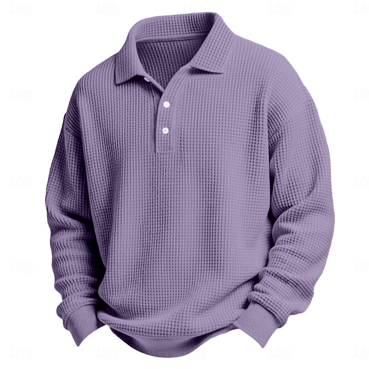 2025年 男性用 ワッフルポロシャツ ゴルフシャツ カジュアル 祝日 ラペル 長袖 クール 平織り クラシック 秋 春 & 秋 オールシーズン レギュラー ホワイト ライトグリーン ライトブルー ルビーレッド ネイビーブルー パープル ワッフルポロシャツ  コレクション – $23.99 –P7