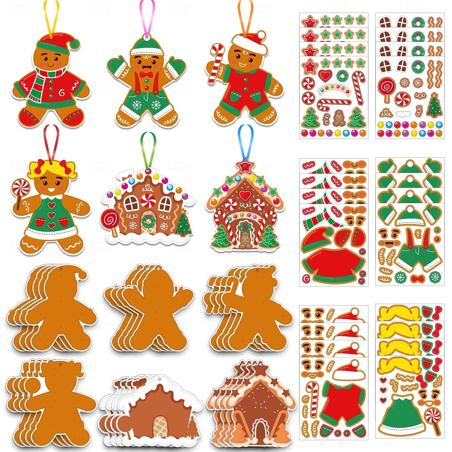 Sada 24 vánočních samolepek s perníkem, Santou a elfy &sob - zářivé DIY vánoční ozdoby na stromeček, přání &dárková dekorace, opakovaně použitelné lesklé ozdoby na jedno použití pro dětské tvoření 2026 - $11.99 –P2