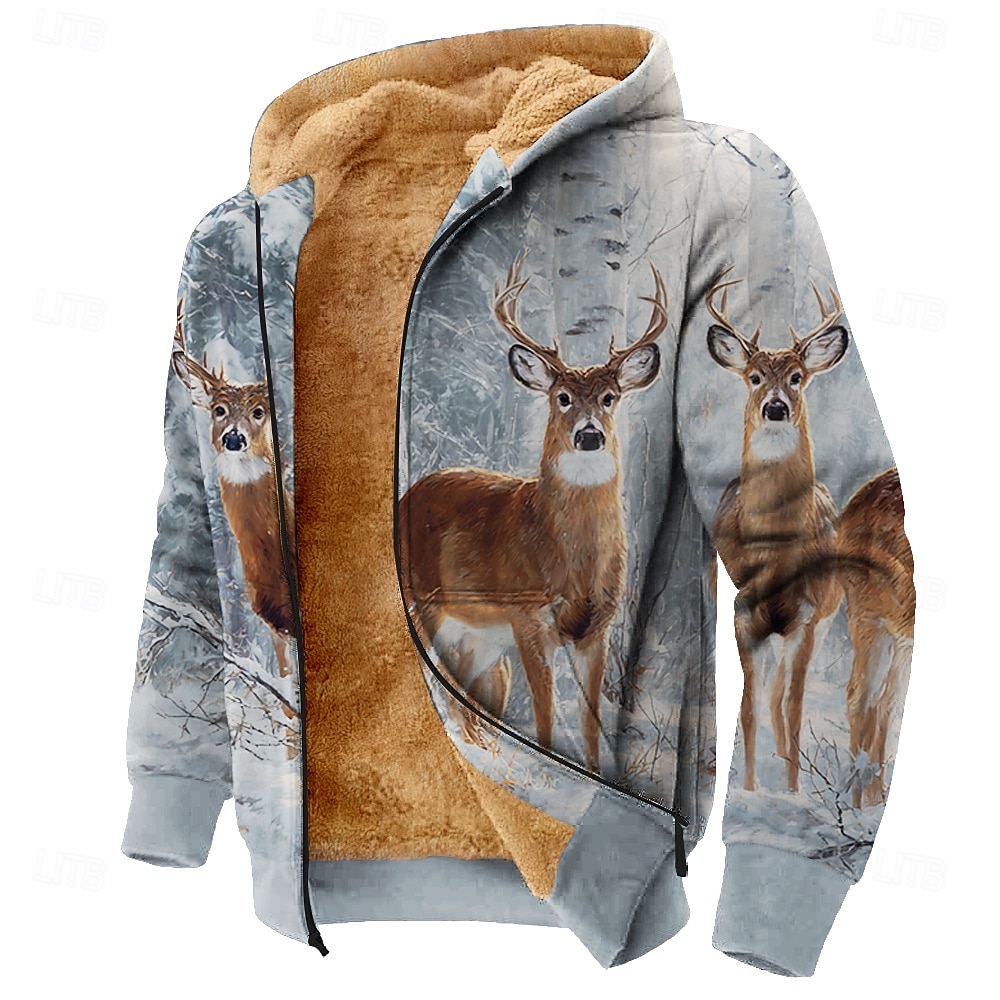 Herren Hirsch Fleece Kapuzensweatshirt Jacke Pullover Klassisch Militär Jagd Langarm Rundhalsausschnitt Outdoor Camping Blau 3# Blau 2# Blau Reißverschluss Herbst Winter Designer S M L XL 2XL 3XL 2026 - $41.99 –P3