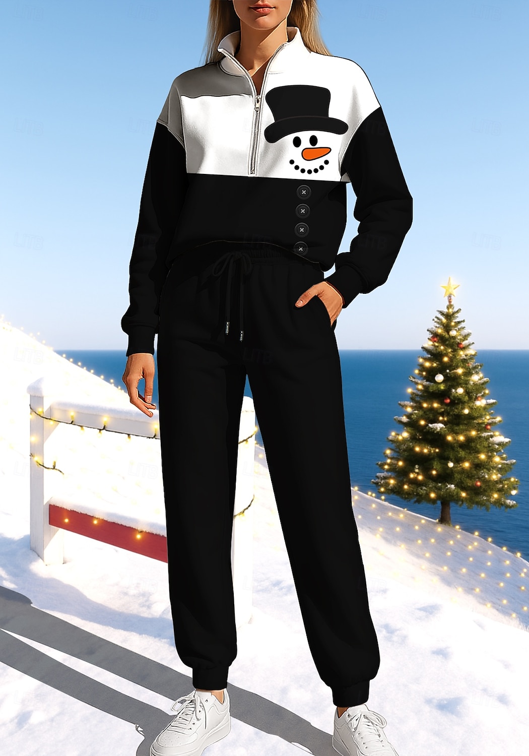 חג המולד בגדי ריקוד נשים טרנינג אימונית חליפת ריצה שרוך רוכסן ז'קט ומכנס טרנינג סט לבוש אתלטי אביב לבן + אדום שחור עם לבן אגבי להתאמן חוץ רך בג'י שרוול ארוך ספורט לבוש אקטיבי סטרצ'י (נמתח) רגיל 2025 - $39.99 –P1