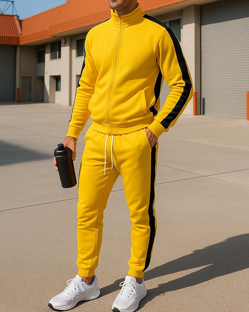 Voor heren Trainingspak Joggingpak Trainingspaksets Volledige ritssluiting Kleurenblok Sportoutfits Herfst winter Zwart Geel Voor buiten Reizen Sportief Warm Lange mouw Sport Sportkleding 2025 - $41.99 –P4