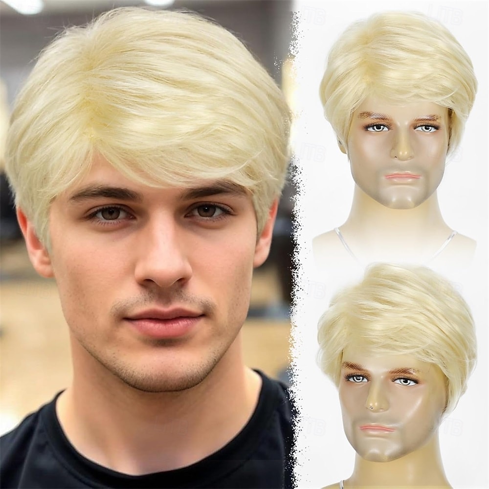 Mens Blonde Wig Short Straight Natural Fluffy Layered Synthetic Hair Wigs for Men Guy Daily Wear Anime Costume 2026 - $28.99 –P1