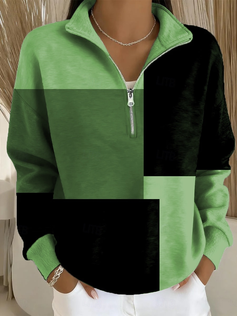 Damen Pullover Sweatshirt Geometrisch Lässig Langarm Halber Reißverschluss Normale Oberteile Lässig Alltagskleidung Sport Blau Purpur Grün Herbst Winter 2026 - $28.99 –P3