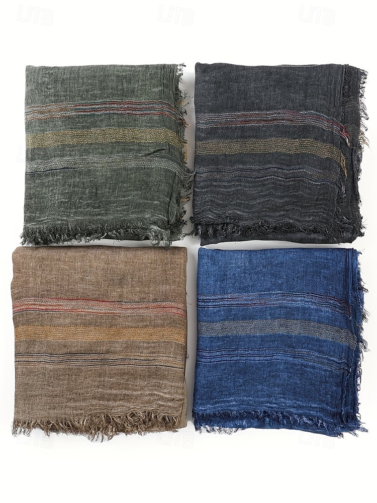 Leichter gestreifter Baumwollschal für Herren – lässiger, weicher Fransenschal im Vintage-Stil für Outdoor-Reisen im Herbst und Winter und den Alltag 2026 - $14.99 –P8