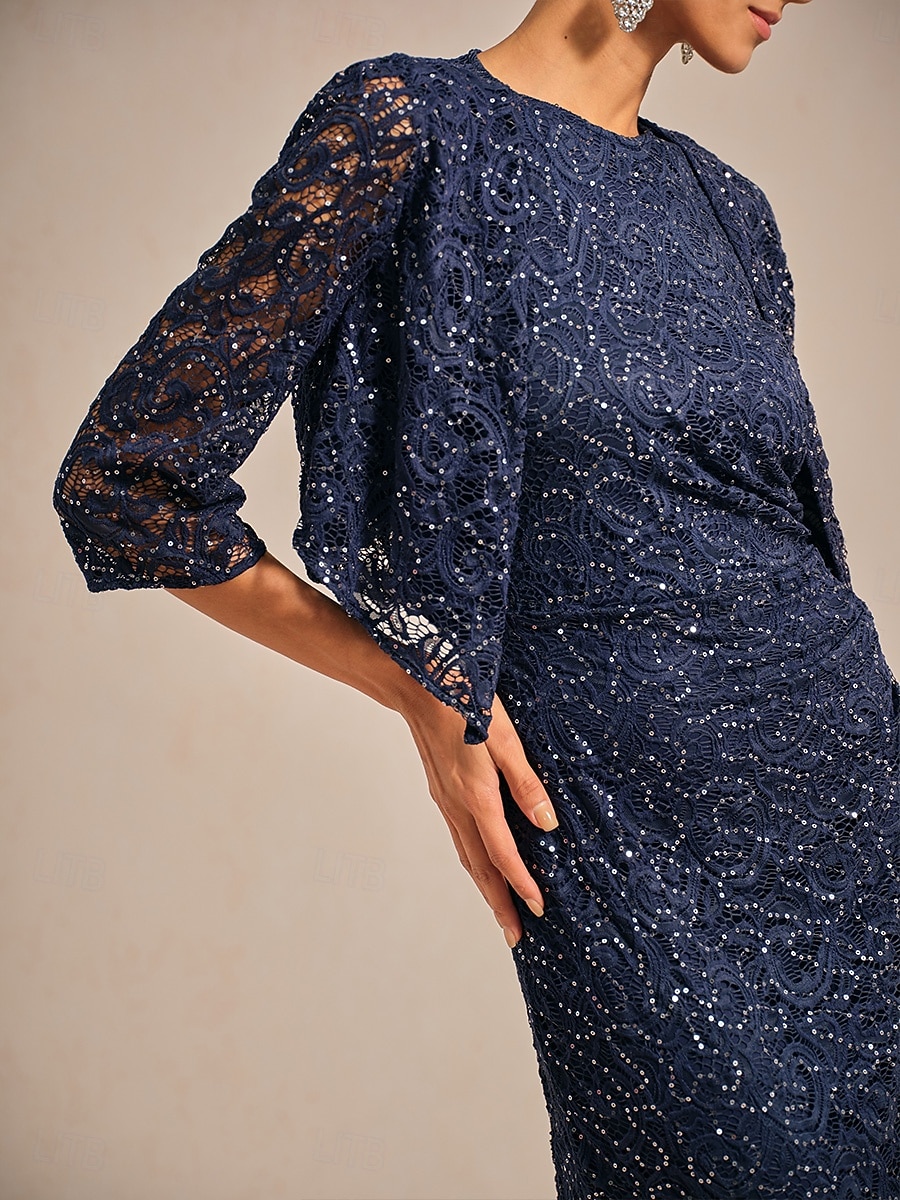 Dame Blondeskjorte Paljetter Blonde Elegant 3/4 ermer V-hals Aftenselskap Bryllupsgjest Navyblå Sommer Vår Høst Vinter 2026 - $37.99 –P3