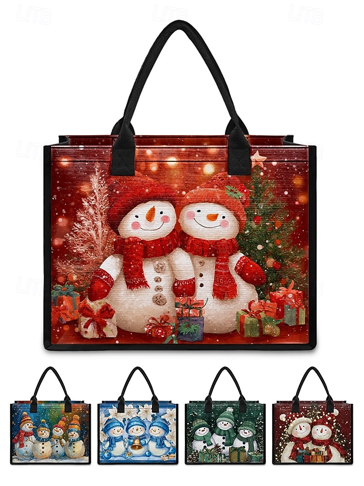 Sac fourre-tout imprimé bonhomme de neige de Noël pour femme, sac à bandoulière en toile grande capacité, sac à main pour cadeaux de vacances d'hiver pour femmes de 2025 ? $19.99 –P5