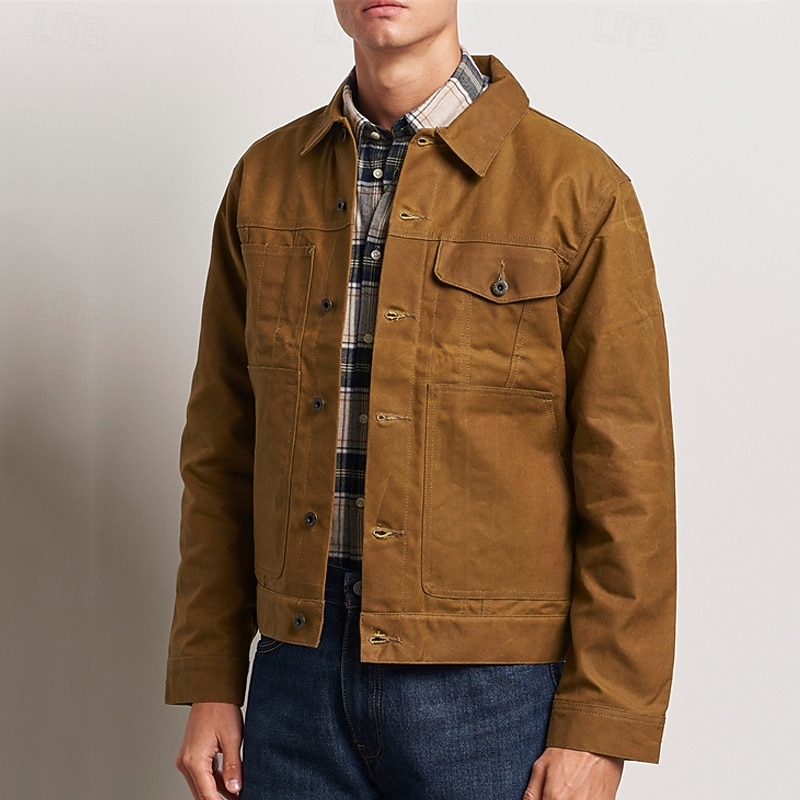 Hombre Chaqueta de camionero Chaqueta tipo cargo Vacaciones Diario Resistencia al desgaste Bolsillo Primavera Otoño Plano Moda Clásico Diseño Regular Marrón Chaquetas 2026 - $64.99 –P4
