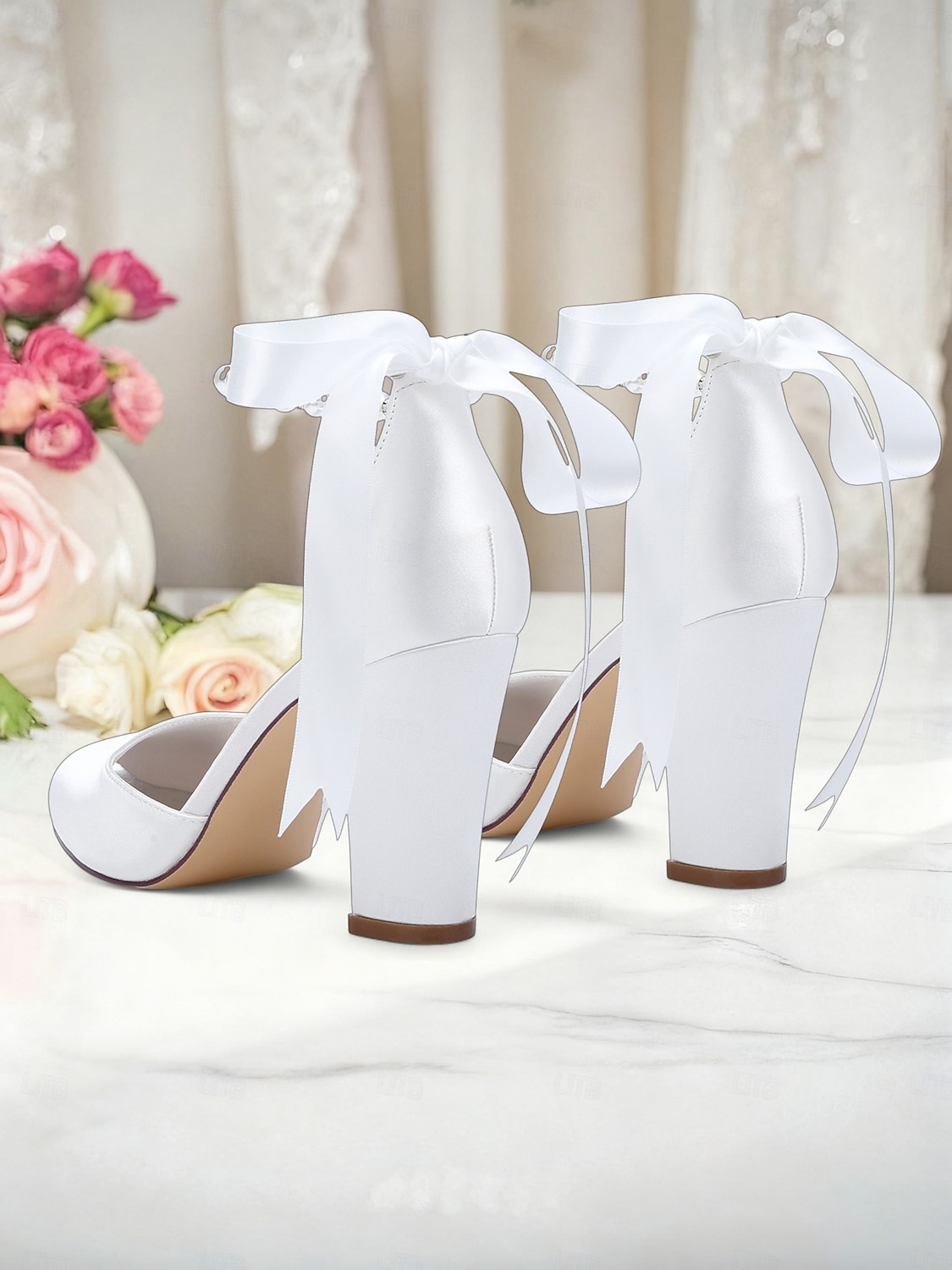 dame oransje sateng pumps med blokkhæl og perlemor &bånd ankelstropp - elegante spisse høyhælte sko til bryllup, fester &kveldsarrangementer 2026 - $69.99 –P5