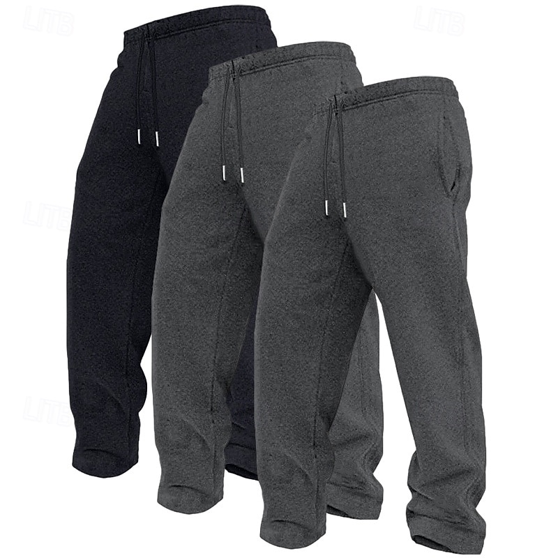 3Pcs Men's Straight Leg Sweatpants Fleece Trousers Casual Pants Drawstring Elastic Waist Multi-pack Plain Comfort Full Length Outdoor Travel Daily Basic Fashion 2026 - $31.99 –P11