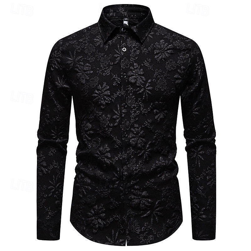 Homens Camisa Social Camisa casual camisa de botão Preto Branco Manga Longa Floral Tecido Lapela Férias Casual Jacquard Roupa Moda Chique & Moderno Casual Informal mas elegante de 2026 por $29.99 –P5