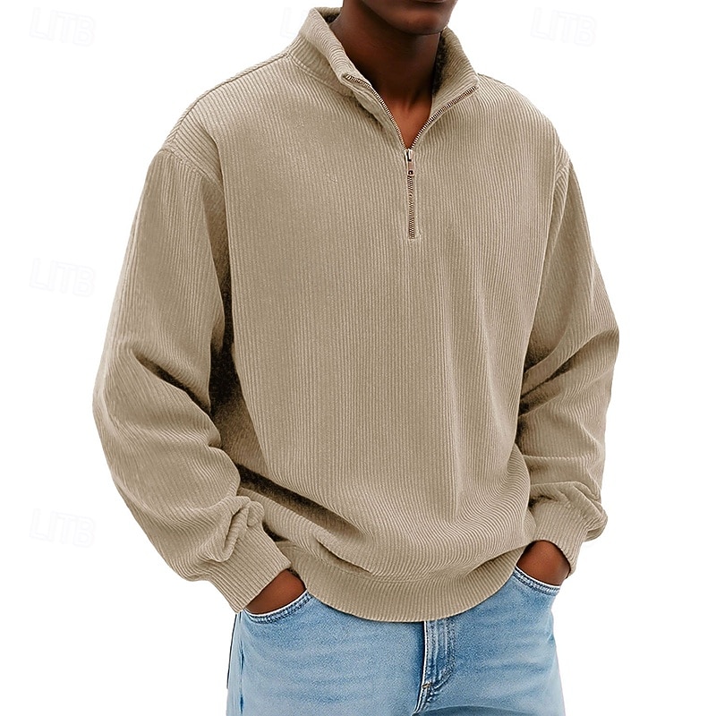 Voor heren Sweatshirt Corduroy Trui met capuchon Stoppen Sweatshirt met kwartrits Wit Opstaande boord Effen Vetoketju Met Textuur Casual Dagelijks Sport & Outdoor Streetwear Stoer Sportkleding Lente 2026 - $28.99 –P5