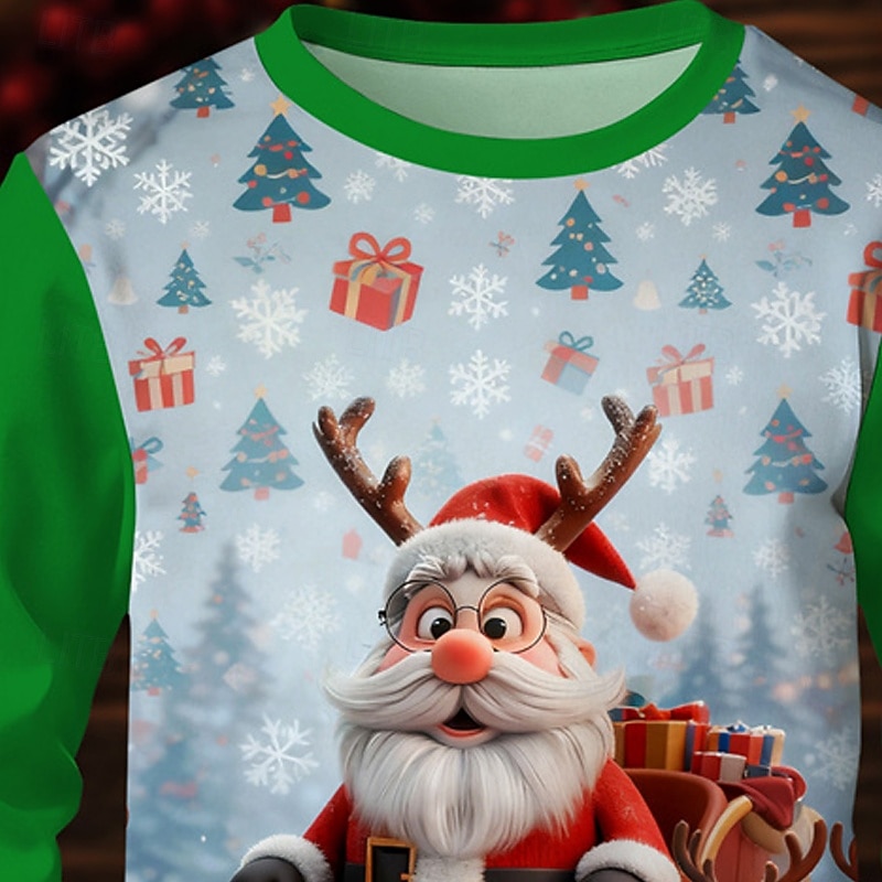 Jul Pojkar 3D Grafisk jultomten T-shirt Långärmad Vår Höst Mode Grundläggande Barn 4-12 år Rund hals Utomhus Ledigt Dagligen Normal 2025 - $13.99 –P3