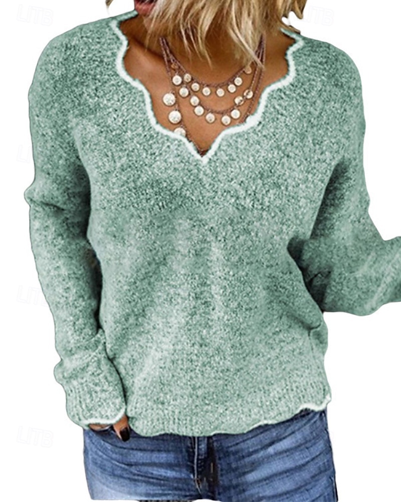 Dámské Svetr Rolák Šik ven Na běžné nošení Barevné bloky Do V Slátanina Pletený Dlouhý rukáv Běžné topy Plést Denní Dovolená Jdeme ven Černá Světlá růžová Podzim Zima 2025 - $35.99 –P3