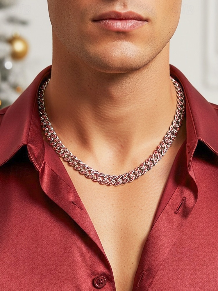 мужское рождественское ожерелье с камнями из сплава и циркония, разных цветов, идеально подходит для праздничного образа и в качестве подарка 2026 - $18.99 –P1