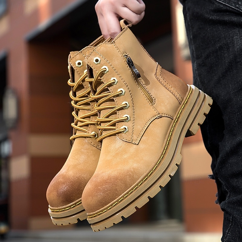 Miesten Bootsit Maiharit Kävely Vintage Päivittäin PU Mukava Säärisaappaat Nauhat Musta Keltainen Syksy Talvi 2026 - $64.99 –P9