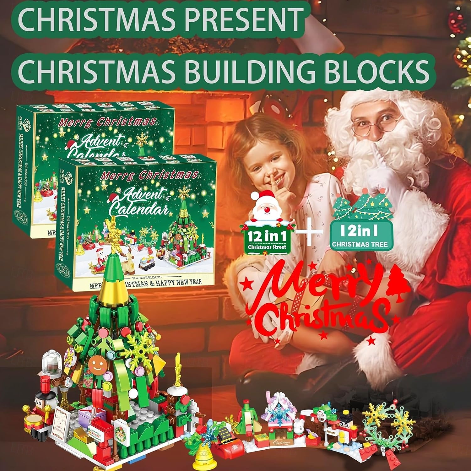 Χριστουγεννιάτικο ημερολόγιο Advent με τουβλάκια για παιδιά, δώρο αντίστροφης μέτρησης για τα Χριστούγεννα, σετ παιχνιδιών κατασκευής χριστουγεννιάτικου δέντρου 2025 με ζεστά φώτα, εορταστικό 2025 - $33.99 –P4