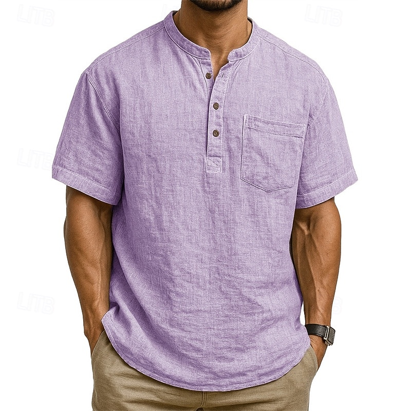 Pánské Košile Popover košile Letní košile Košile pro volný čas Plážová košile Černá Bílá Světle zelená Tmavě zelená Fialová Krátký rukáv Bez vzoru Kulatý límeček Dovolená Havajské Kapsy Oblečení 2025 - $23.99 –P8