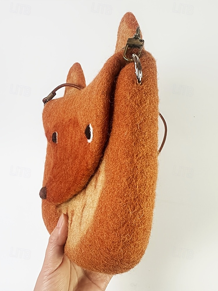 női filc crossbody táska, aranyos róka alakú válltáska, vintage kézzel készített állatmintás kézitáska hölgyeknek alkalmi mindennapi utazáshoz 2025 - $26.99 –P9