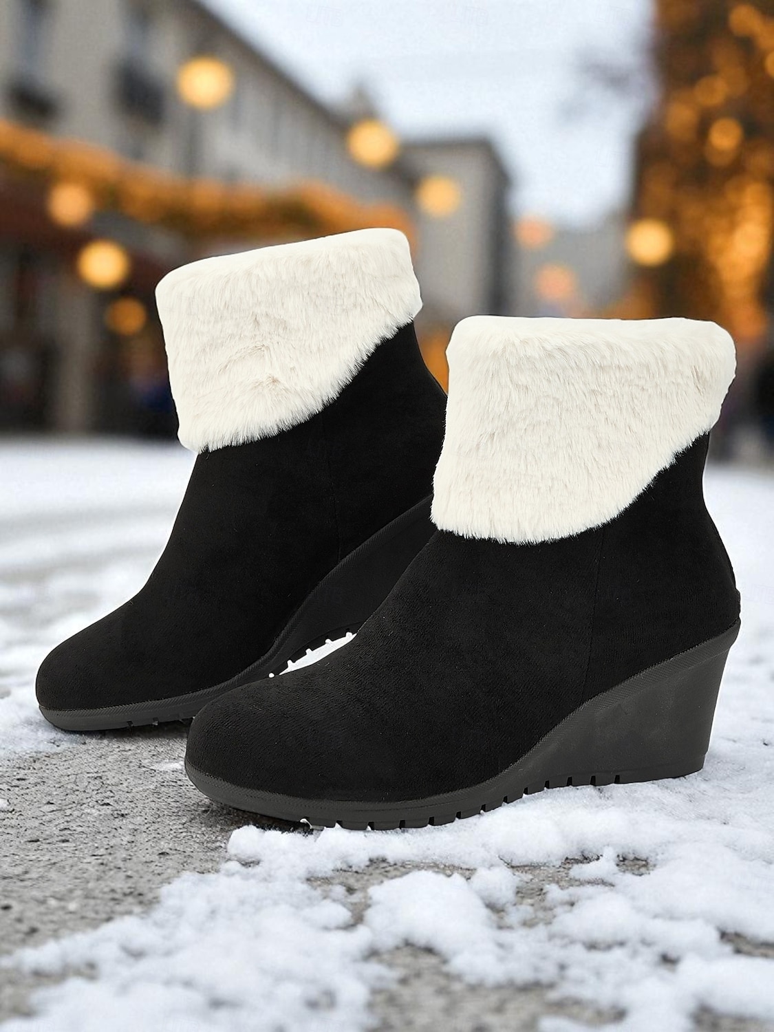 Mujer Botas Botas de nieve Trabajo Diario Botines Botines Cremallera Tacón Cuña Dedo redondo Felpa Ante Sintético Cremallera Negro 2025 - $34.99 –P1